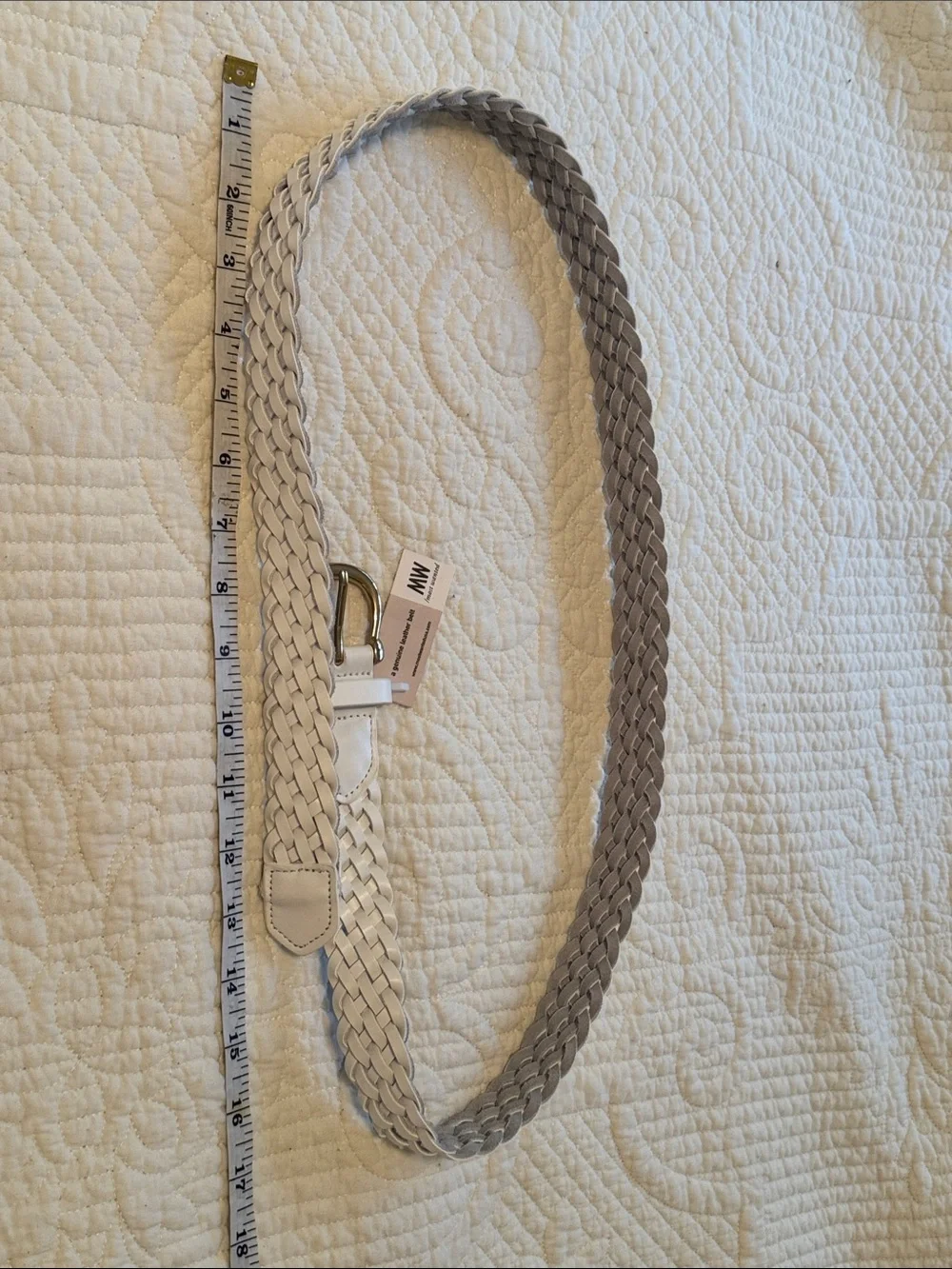 Braided White Leather Belt with Gold Buckle